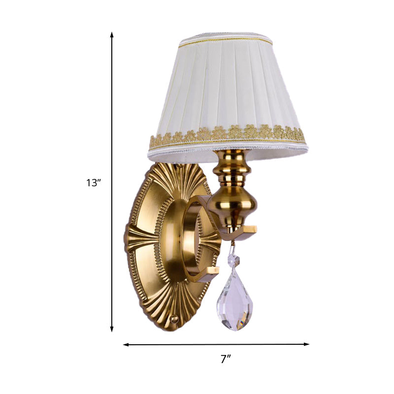 Vivolux | Stof Gouden Wandlamp Verzamelde Empire Lampenkap 1/2-Licht Vintage Wandmontage Verlichtingsarmatuur met Duidelijke Kristallen Druppel