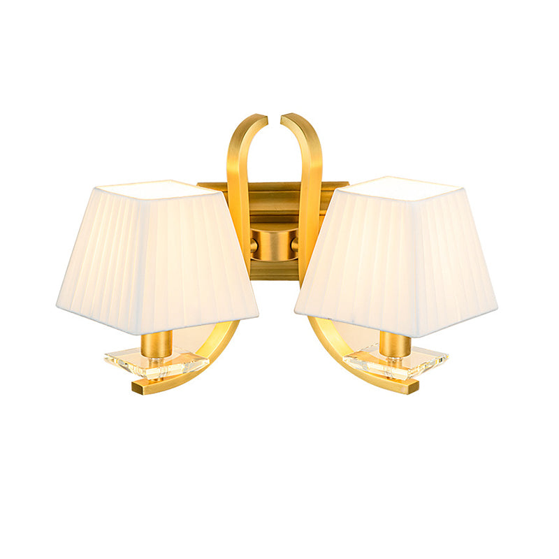 Vivolux | Trapezium Stoffschatten Wandleuchte Vintage 1/2-Kopf Schlafzimmer Wandmontage Lampe in Gold