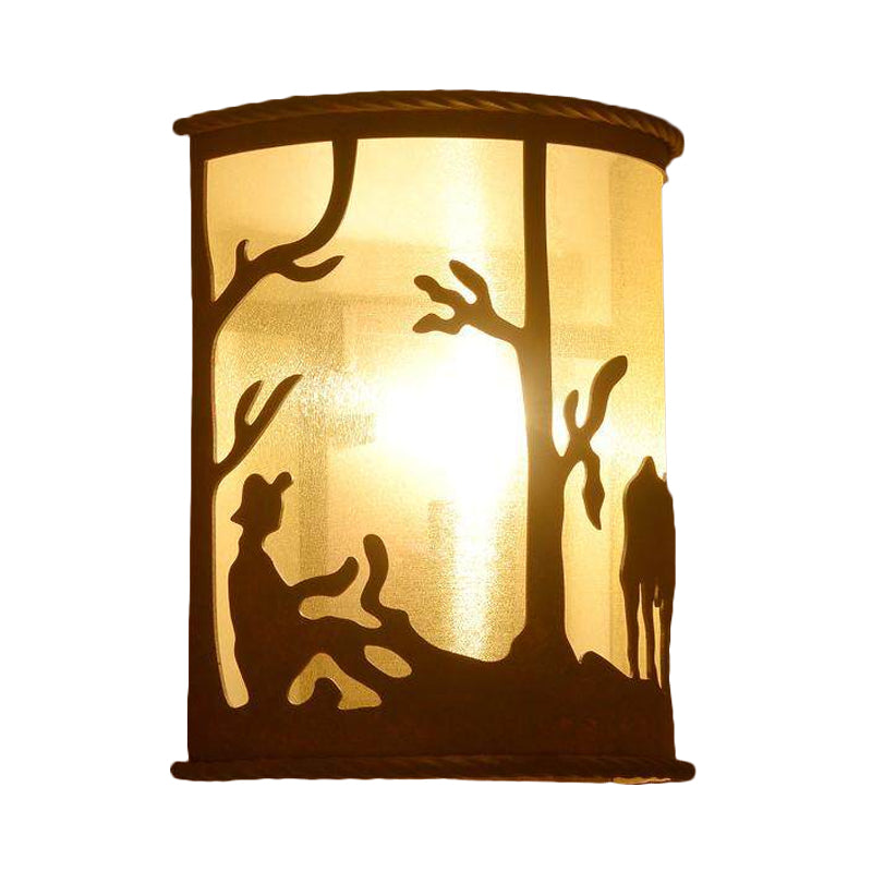 Vivolux | Vintage Cylinder Wandlamp 1 Lamp Metaal en Stof Muur Gemonteerd Licht in Roest voor Restaurant met Dierenpatroon