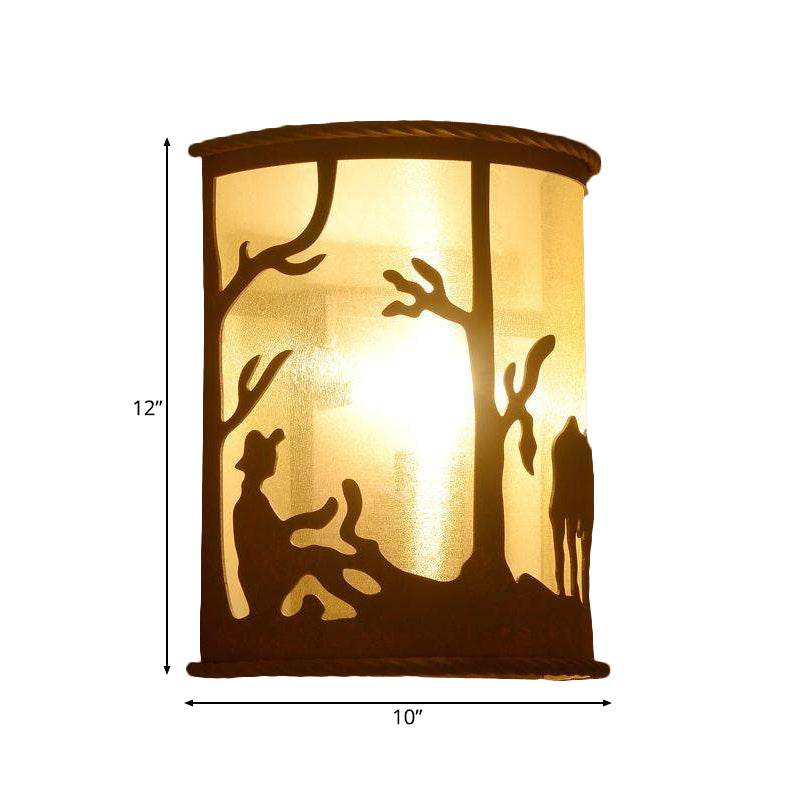 Vivolux | Vintage Cylinder Wandlamp 1 Lamp Metaal en Stof Muur Gemonteerd Licht in Roest voor Restaurant met Dierenpatroon