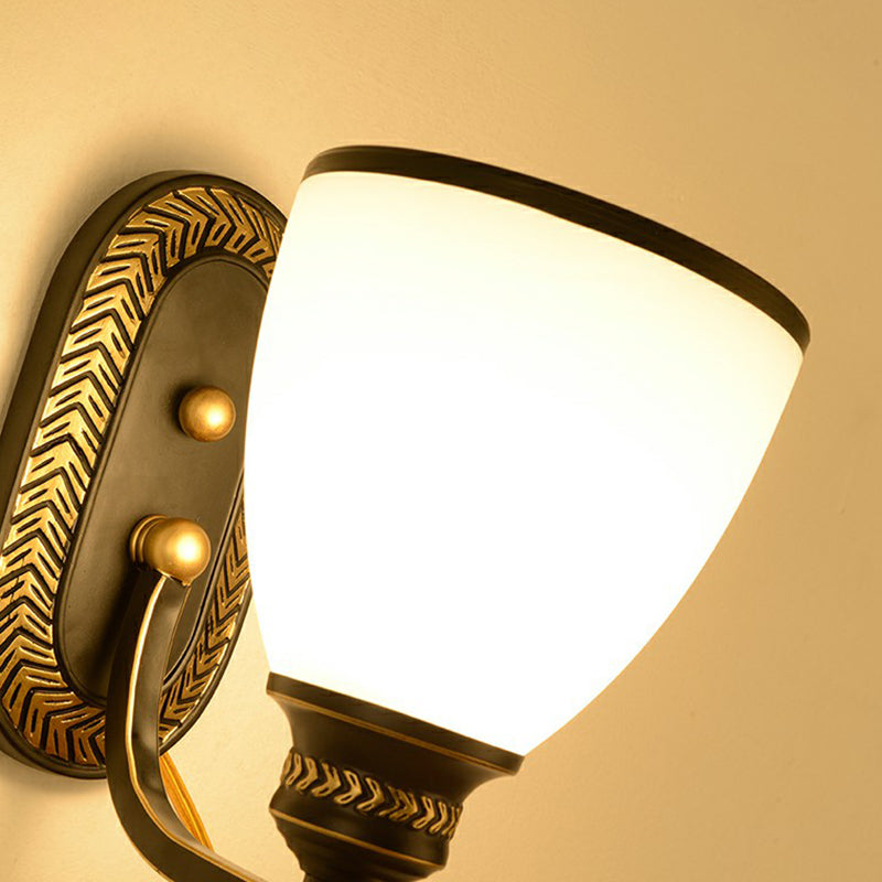 Vivolux | Vintage Bell Wandlamp Verlichting Opal Glas Muur Gemonteerde Lamp in Zwart voor Gang