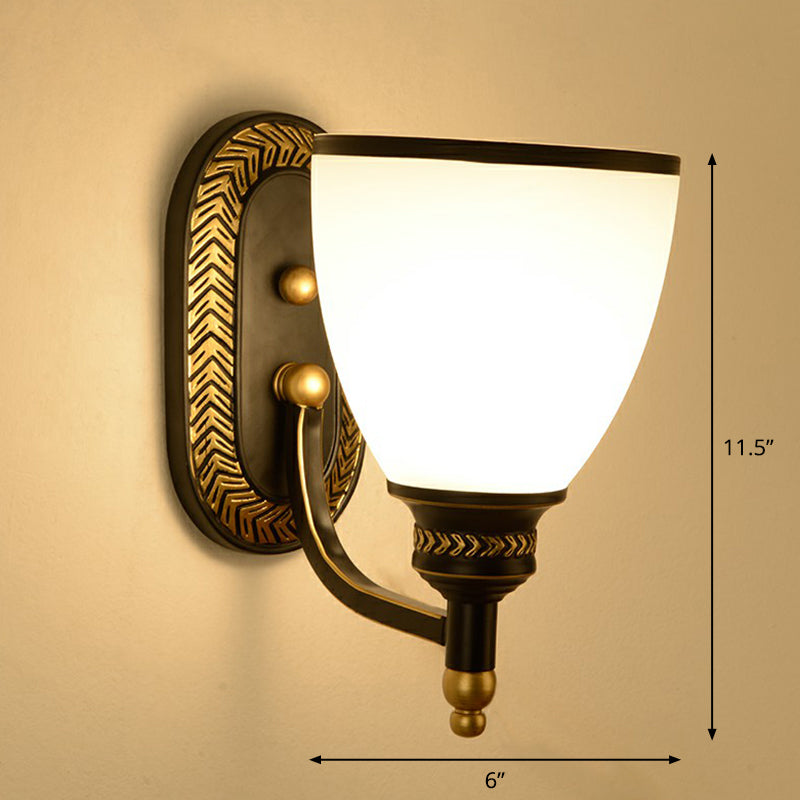 Vivolux | Vintage Bell Wandlamp Verlichting Opal Glas Muur Gemonteerde Lamp in Zwart voor Gang