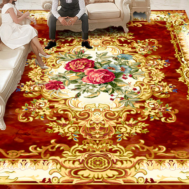 Vivolux | Vintage Floral Printed Rug Mehrfarbig Polypropylen Innen Teppich Pflegeleicht Tierfreundlich Waschbarer Teppich für Wohnzimmer