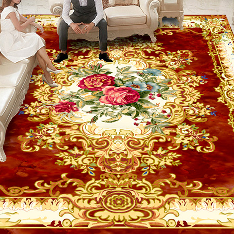 Vivolux | Vintage Floral Printed Rug Mehrfarbig Polypropylen Innen Teppich Pflegeleicht Tierfreundlich Waschbarer Teppich für Wohnzimmer