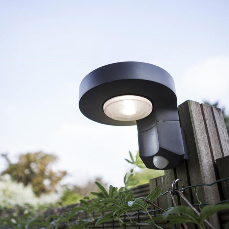 Vivolux | Runde LED Solar Wand Sconce Beleuchtung Moderne Metall Innenhof Wandlicht Anlage in Schwarz