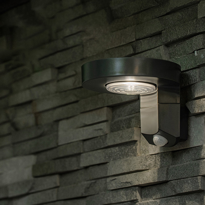 Vivolux | Runde LED Solar Wand Sconce Beleuchtung Moderne Metall Innenhof Wandlicht Anlage in Schwarz