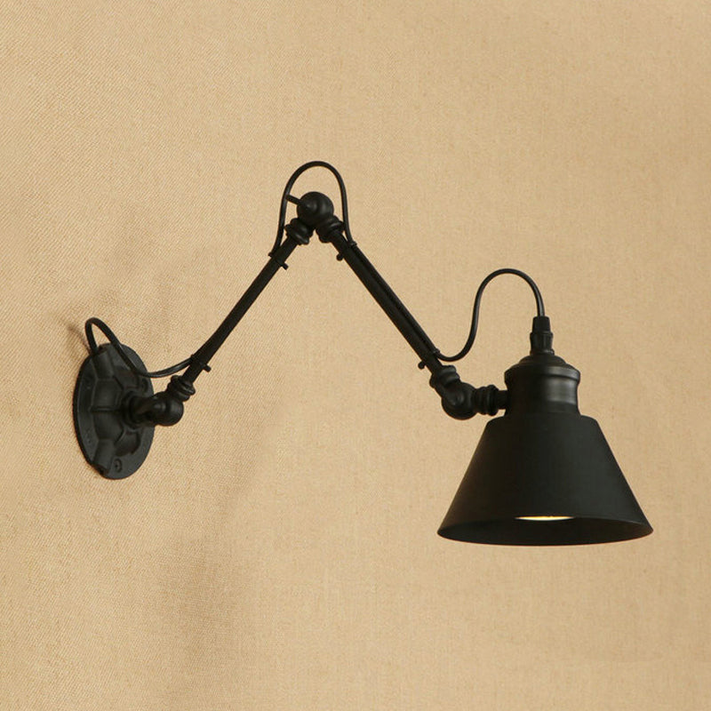 Vivolux | 1 Kopf Kegelförmige Wandhalterung Retro-Stil Schwarz/Chrome Metall Schwenkarm Wandleuchte für das Arbeitszimmer
