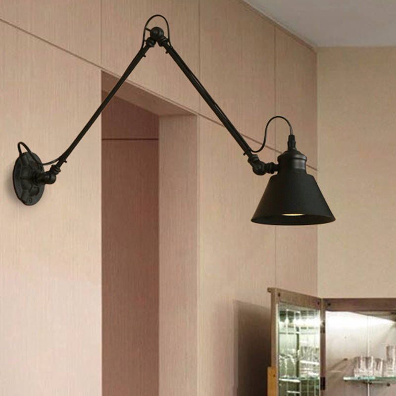 Vivolux | 1 Kopf Kegelförmige Wandhalterung Retro-Stil Schwarz/Chrome Metall Schwenkarm Wandleuchte für das Arbeitszimmer