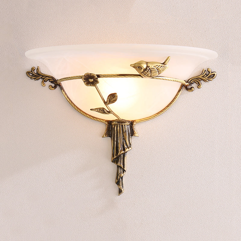 Vivolux | 1 Glühbirne Breite Flare Wandlampe Tradition Weiß/Gelbes Glas Wandleuchte mit Blumen-Deko nach Links/Rechts