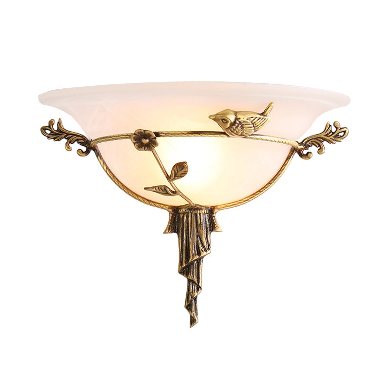Vivolux | 1 Glühbirne Breite Flare Wandlampe Tradition Weiß/Gelbes Glas Wandleuchte mit Blumen-Deko nach Links/Rechts