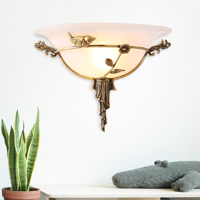 Vivolux | 1 Glühbirne Breite Flare Wandlampe Tradition Weiß/Gelbes Glas Wandleuchte mit Blumen-Deko nach Links/Rechts