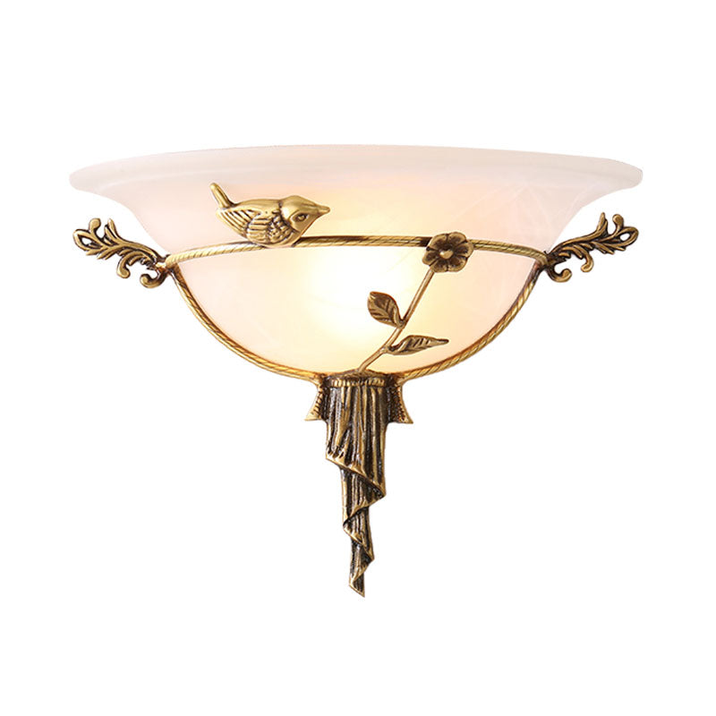 Vivolux | 1 Glühbirne Breite Flare Wandlampe Tradition Weiß/Gelbes Glas Wandleuchte mit Blumen-Deko nach Links/Rechts