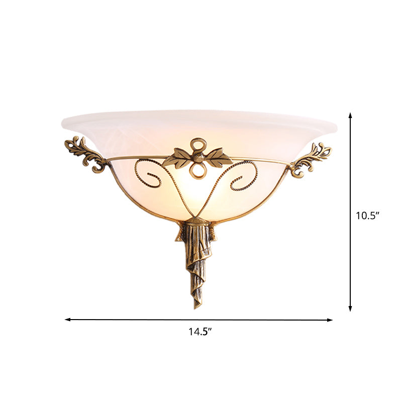 Vivolux | Traditionele Trompet Wandlamp Witte/Gele Glas 1 Lamp Muur Gemonteerde Verlichtingsarmatuur met Blad Deco voor Trap