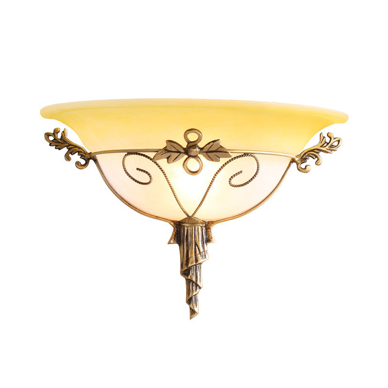 Vivolux | Traditionele Trompet Wandlamp Witte/Gele Glas 1 Lamp Muur Gemonteerde Verlichtingsarmatuur met Blad Deco voor Trap