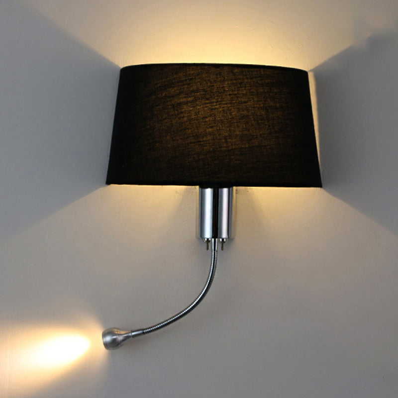 Vivolux | Schwarz/Weiß/Beige Trommel Lesewandlichte Traditionell Stoff 1 Kopf Schlafzimmer Verstellbares Wandmontiertes Licht