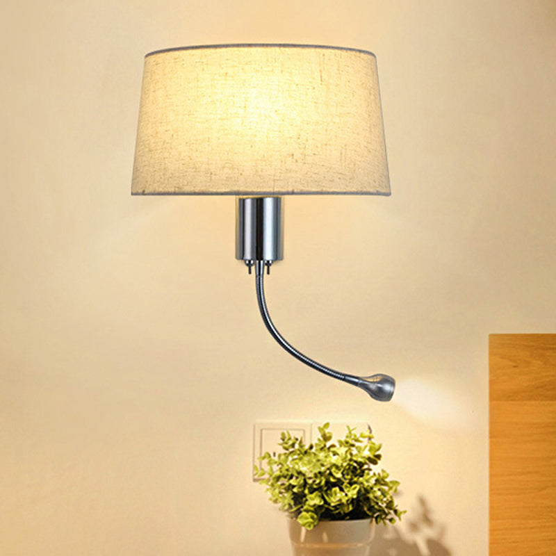 Vivolux | Schwarz/Weiß/Beige Trommel Lesewandlichte Traditionell Stoff 1 Kopf Schlafzimmer Verstellbares Wandmontiertes Licht
