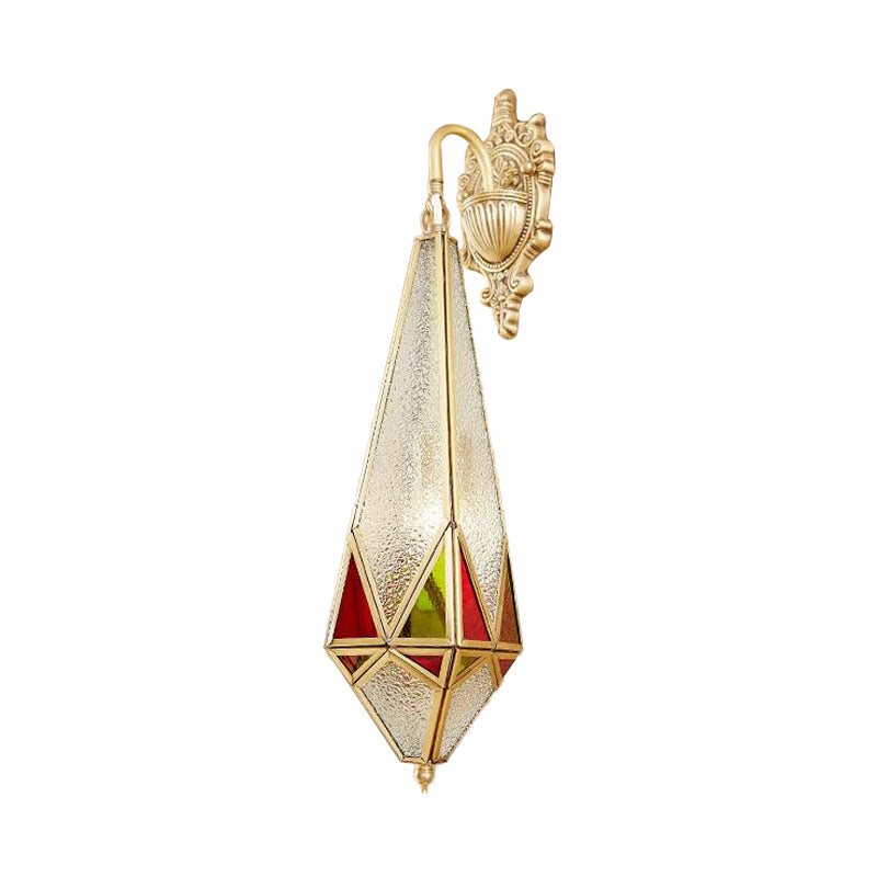 Vivolux | Traditionelle konische Wandlampe mit strukturiertem Glas 1-Birnen-Wandleuchte in Messing mit gebogenem Arm