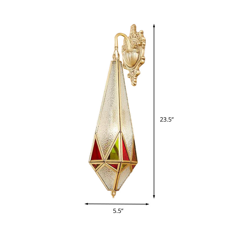 Vivolux | Traditionelle konische Wandlampe mit strukturiertem Glas 1-Birnen-Wandleuchte in Messing mit gebogenem Arm