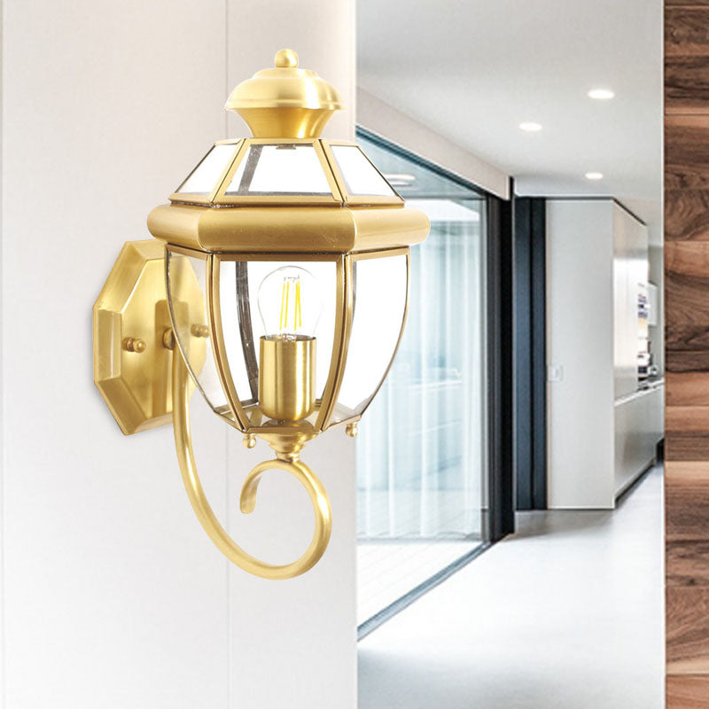 Vivolux | Traditionele Urn Wandlamp Helder Glas 1 Lamp Muur Bevestigde Verlichtingsarmatuur in Messing met Gebogen Arm
