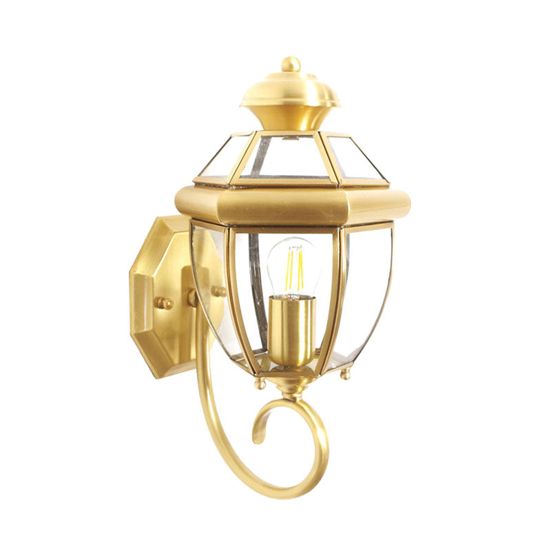 Vivolux | Traditionele Urn Wandlamp Helder Glas 1 Lamp Muur Bevestigde Verlichtingsarmatuur in Messing met Gebogen Arm