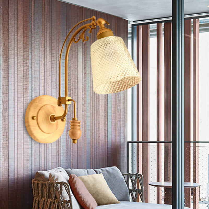 Vivolux | 1 Glühbirne Kegel Wandleuchte Tradition Prismen Glas Wand Lichtarmatur in Messing mit gebogenem Arm