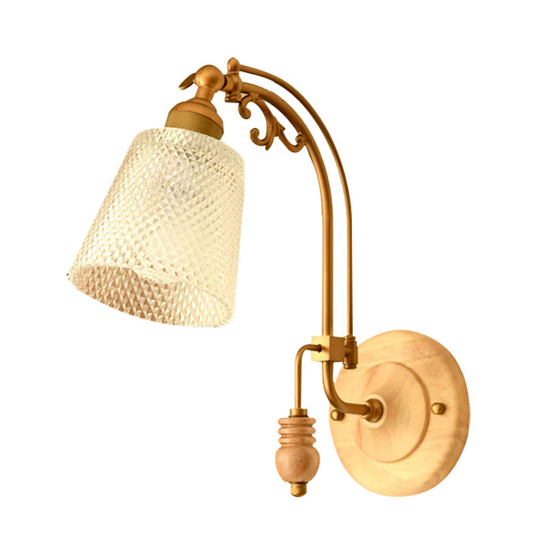 Vivolux | 1 Glühbirne Kegel Wandleuchte Tradition Prismen Glas Wand Lichtarmatur in Messing mit gebogenem Arm
