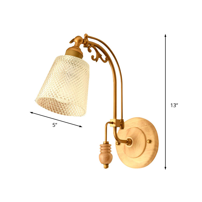 Vivolux | 1 Glühbirne Kegel Wandleuchte Tradition Prismen Glas Wand Lichtarmatur in Messing mit gebogenem Arm