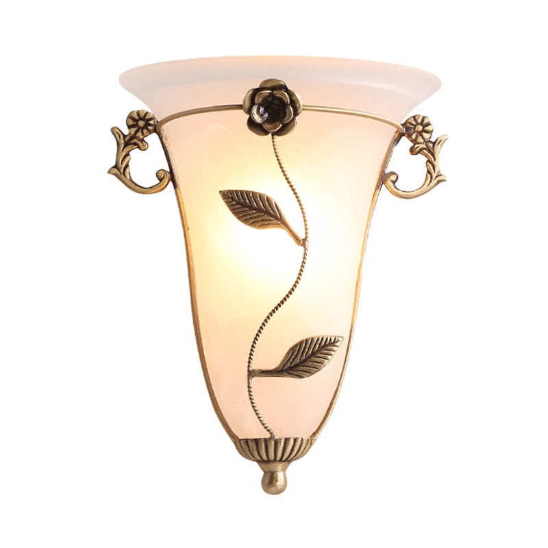 Vivolux | 1 Glühbirne Cone Wandleuchte Tradition Opalglas Wandbeleuchtungsarmatur in Messing mit Blume