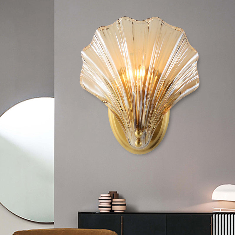 Vivolux | Traditionele Scalloped Wandverlichting Duidelijk Glas 1 Kop Wandlamp in Messing