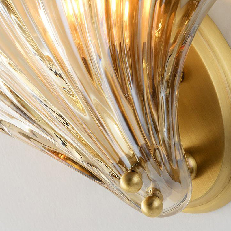 Vivolux | Traditionele Scalloped Wandverlichting Duidelijk Glas 1 Kop Wandlamp in Messing