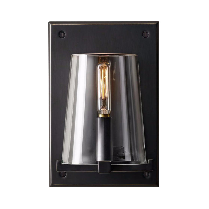 Vivolux | 1 Glühbirne Wohnzimmer Wandleuchte Lampe Tradition Schwarz/Gold Wandbeleuchtung Fixture mit Kegel Klarglas-Schirm