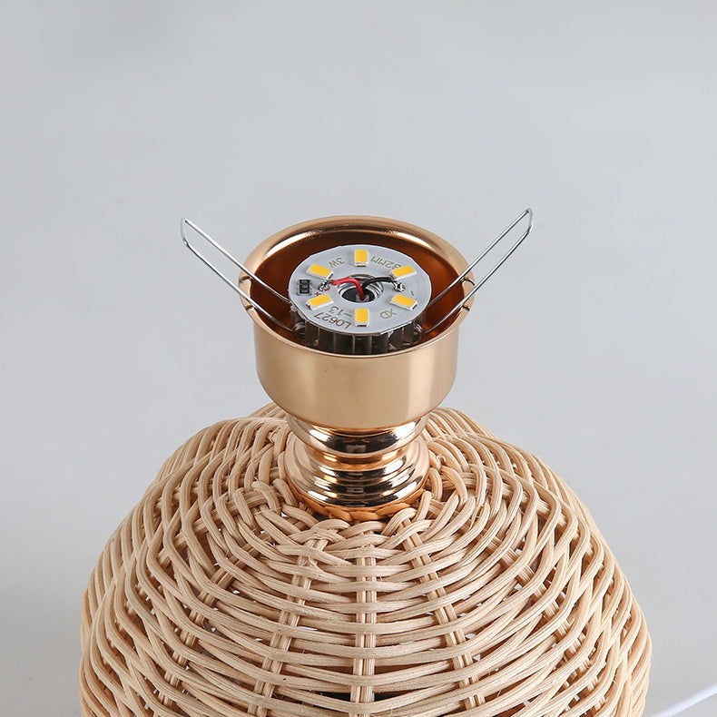 Vivolux | RattaLume Nordic LED Tischlampe | Geflochtenes Rattan & Faltstoffschirm | Stimmungslicht | Deko fürs Schlafzimmer