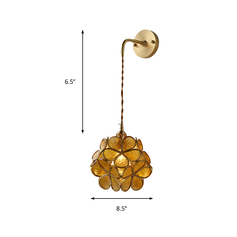 Vivolux | 1 Glühbirne Schlafzimmer Wandschalter Lampe Traditionelle Wandbeleuchtung mit Blumen weiß/rosa/blauem Glas-Schirm
