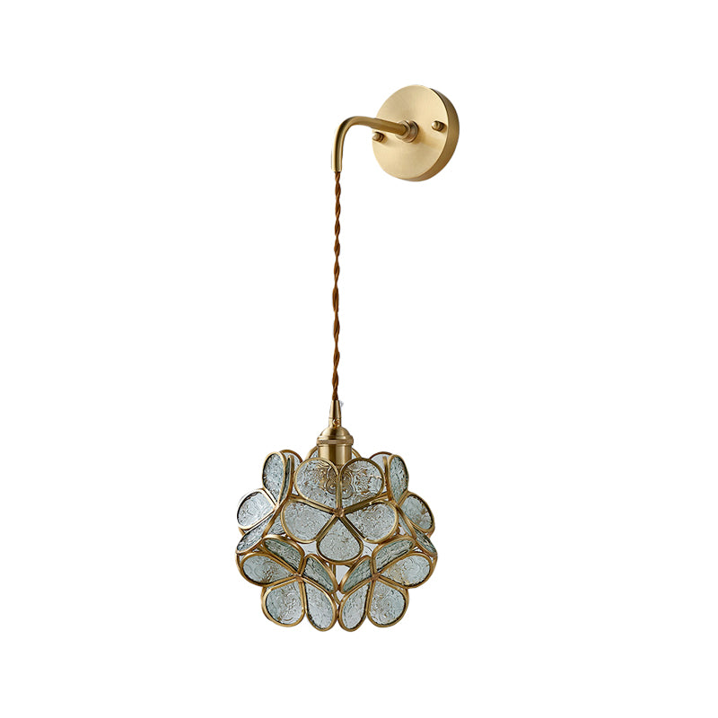 Vivolux | 1 Glühbirne Schlafzimmer Wandschalter Lampe Traditionelle Wandbeleuchtung mit Blumen weiß/rosa/blauem Glas-Schirm