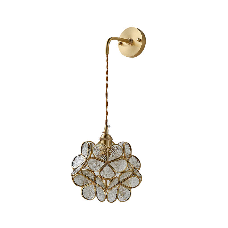 Vivolux | 1 Glühbirne Schlafzimmer Wandschalter Lampe Traditionelle Wandbeleuchtung mit Blumen weiß/rosa/blauem Glas-Schirm