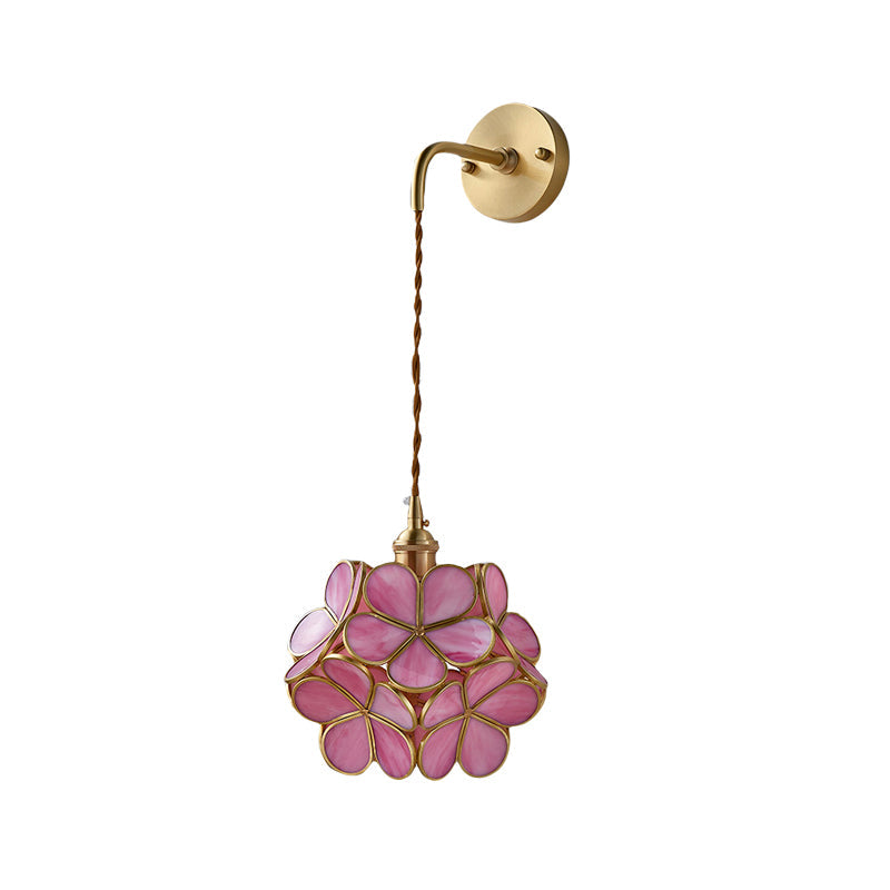 Vivolux | 1 Glühbirne Schlafzimmer Wandschalter Lampe Traditionelle Wandbeleuchtung mit Blumen weiß/rosa/blauem Glas-Schirm