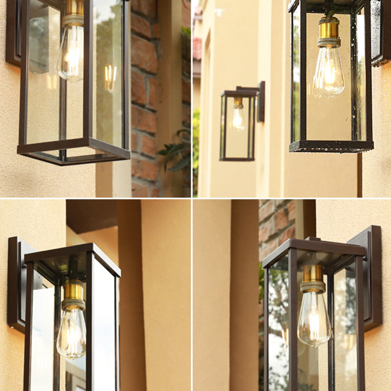 Vivolux | 1 Kopf Box Wand Sconce Einfachheit Kaffee Klarglas Wandmontage Lampe für Außenbereich