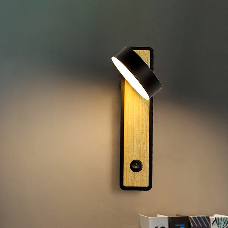 Vivolux | Draaibare 1 Licht Ronde LED Wandlamp Moderne Houten Zwart/Wit Naar Beneden Verlichting in Warm/Wit Licht