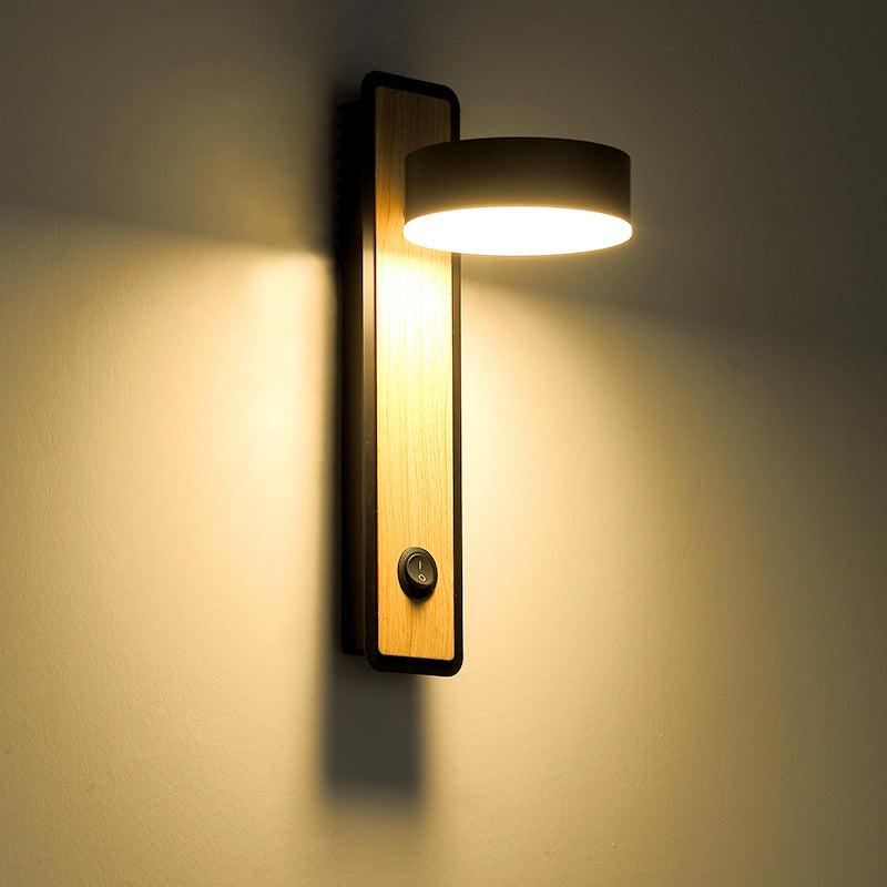 Vivolux | Draaibare 1 Licht Ronde LED Wandlamp Moderne Houten Zwart/Wit Naar Beneden Verlichting in Warm/Wit Licht