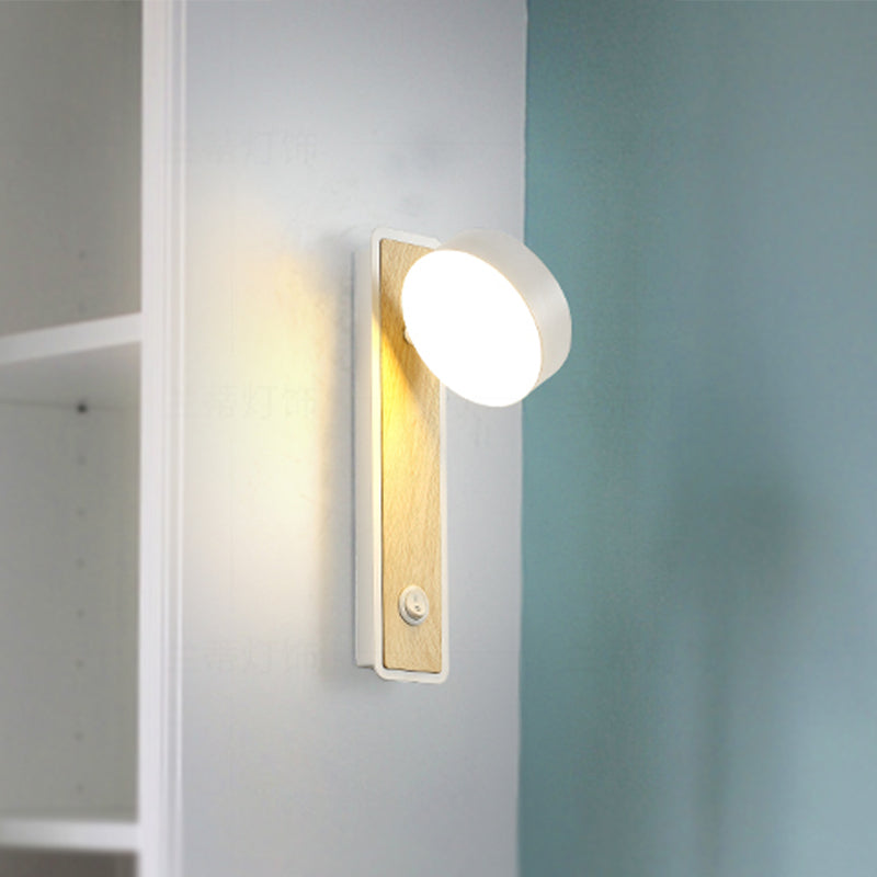 Vivolux | Draaibare 1 Licht Ronde LED Wandlamp Moderne Houten Zwart/Wit Naar Beneden Verlichting in Warm/Wit Licht