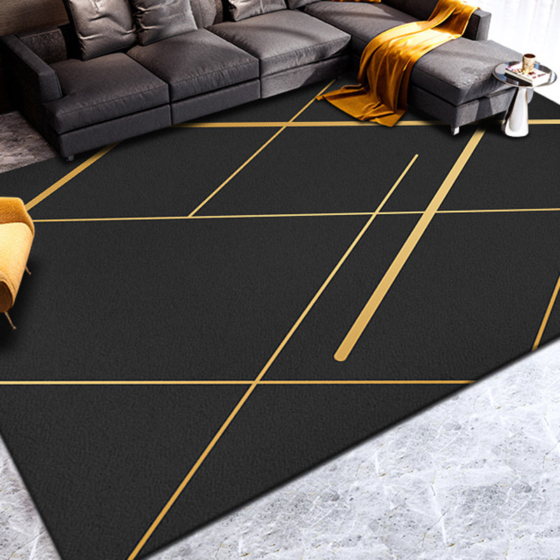Vivolux | Nordic Geometric Gedruckter Teppich Schwarze Baumwollmischung Bereichsteppich Rutschfest Haustierfreundlich Pflegeleicht Innen Teppich für Wohnzimmer