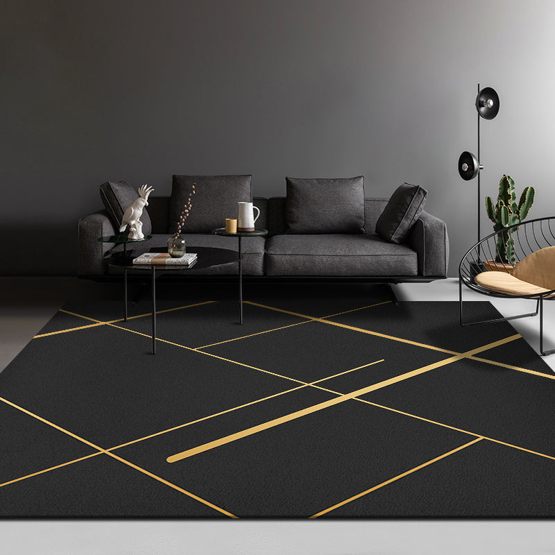 Vivolux | Nordic Geometric Gedruckter Teppich Schwarze Baumwollmischung Bereichsteppich Rutschfest Haustierfreundlich Pflegeleicht Innen Teppich für Wohnzimmer