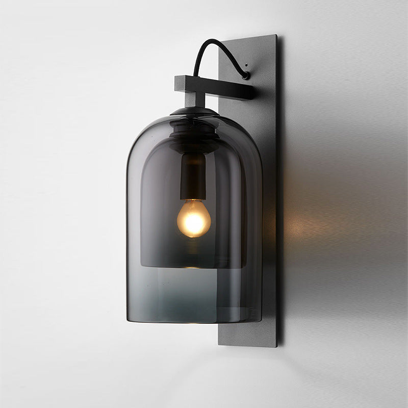 Vivolux | 1 Glühbirne Wohnzimmer Wandleuchte Mid-Century Schwarze Wandlampe mit Doppel-Dome-Glas-Schirm