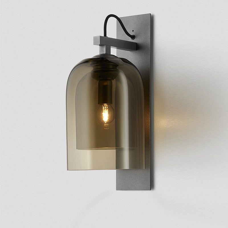 Vivolux | 1 Glühbirne Wohnzimmer Wandleuchte Mid-Century Schwarze Wandlampe mit Doppel-Dome-Glas-Schirm