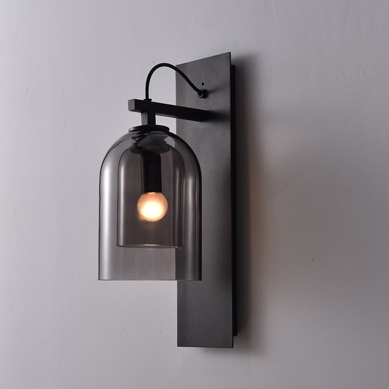 Vivolux | 1 Glühbirne Wohnzimmer Wandleuchte Mid-Century Schwarze Wandlampe mit Doppel-Dome-Glas-Schirm