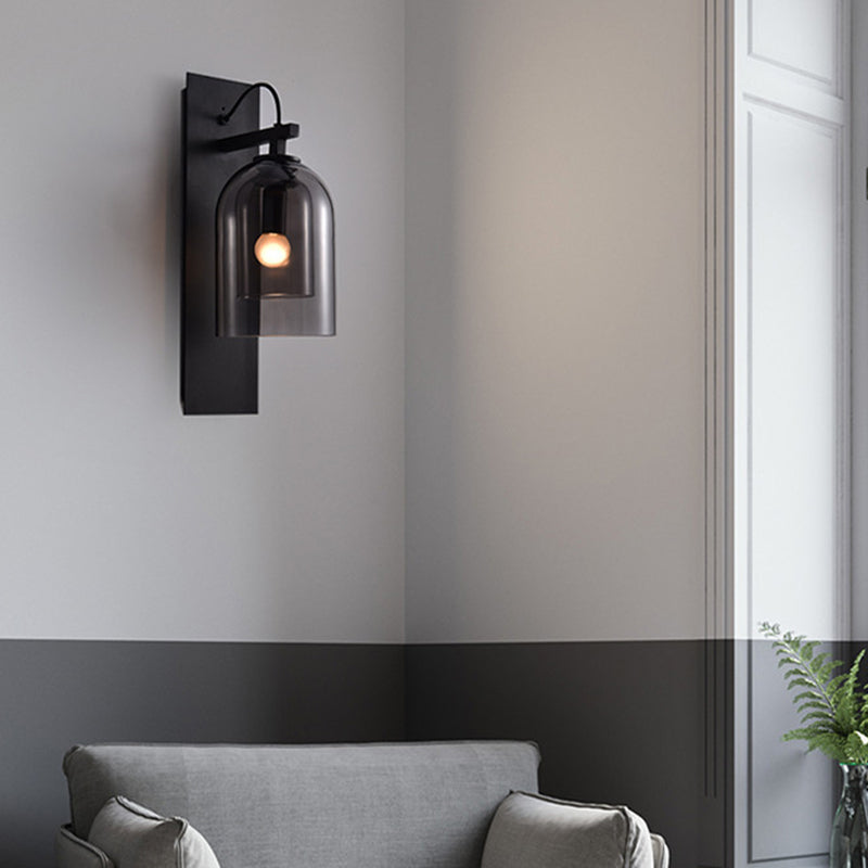 Vivolux | 1 Glühbirne Wohnzimmer Wandleuchte Mid-Century Schwarze Wandlampe mit Doppel-Dome-Glas-Schirm