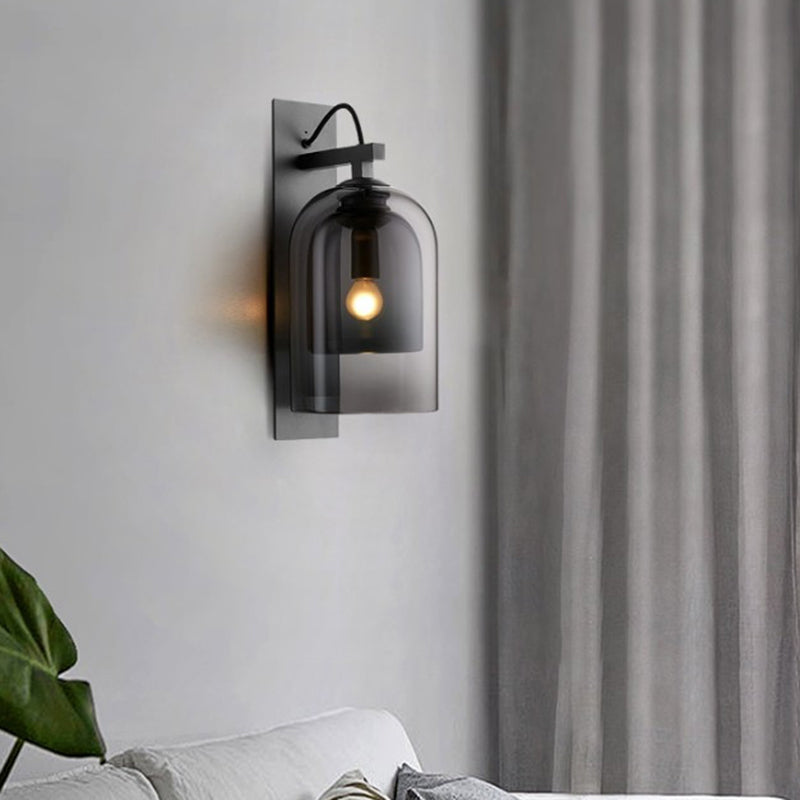 Vivolux | 1 Glühbirne Wohnzimmer Wandleuchte Mid-Century Schwarze Wandlampe mit Doppel-Dome-Glas-Schirm