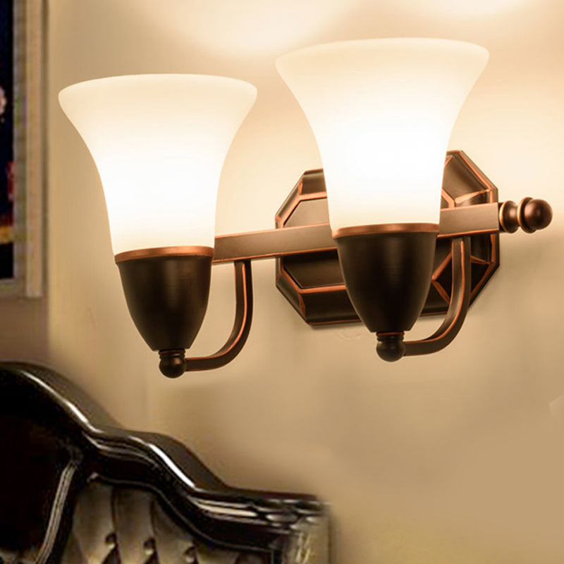 Vivolux | Rood Bruin Bel Wandlamp Verlichting Traditioneel Metaal 1/2-Licht Woonkamer Wandlamp met Frosted Glazen Kap