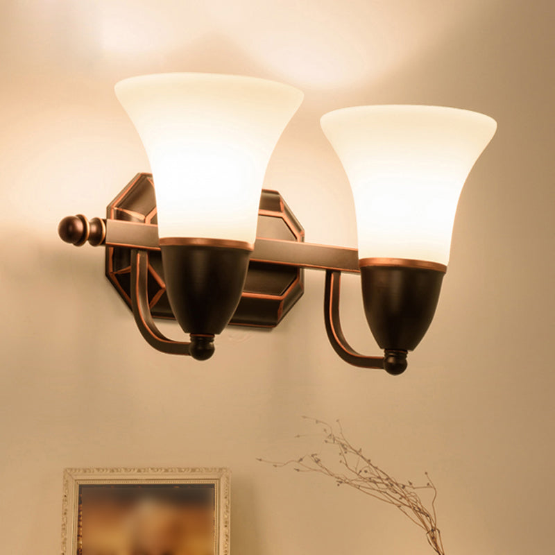 Vivolux | Rood Bruin Bel Wandlamp Verlichting Traditioneel Metaal 1/2-Licht Woonkamer Wandlamp met Frosted Glazen Kap