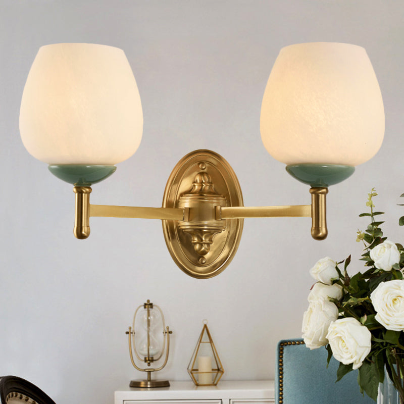 Vivolux | Opal Glass Tapered Wandlamp Modern 1/2-Licht Hal Wandmontage Verlichtingsarmatuur met Porseleinen Kap in Goud